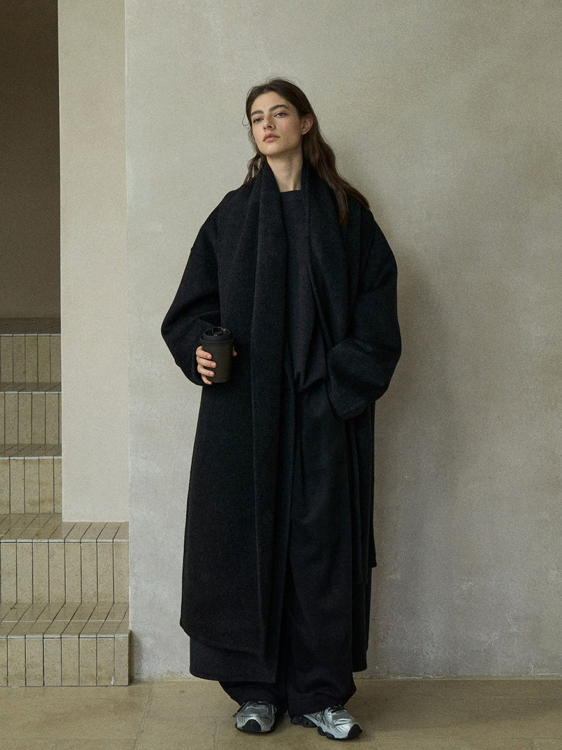 Cappotto in lana reversibile Halo con sciarpa