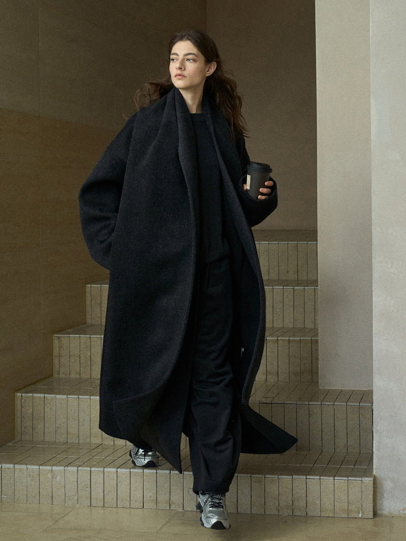 Cappotto in lana reversibile Halo con sciarpa