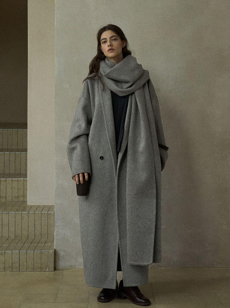 Cappotto in lana reversibile Halo con sciarpa