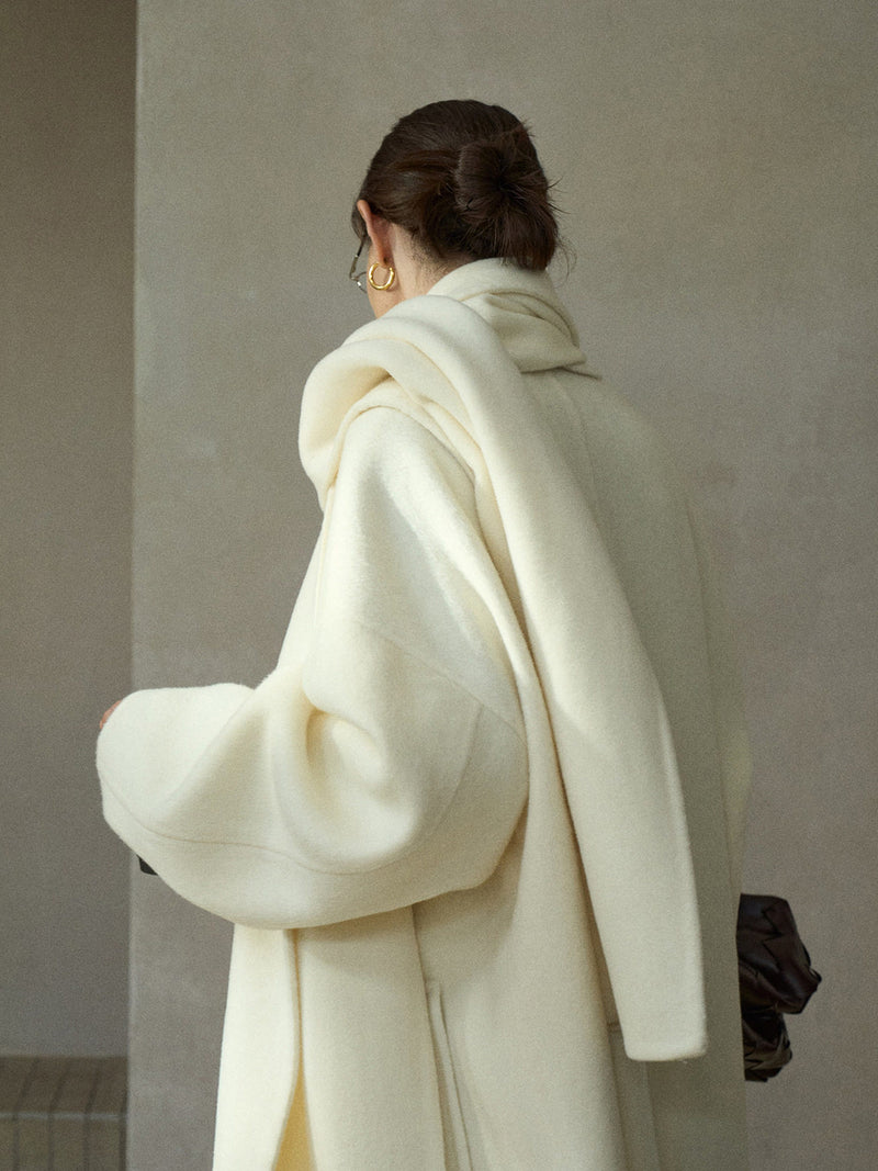 Halo Manteau en Laine Réversible avec Écharpe
