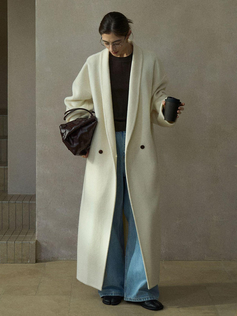 Halo Manteau en Laine Réversible avec Écharpe