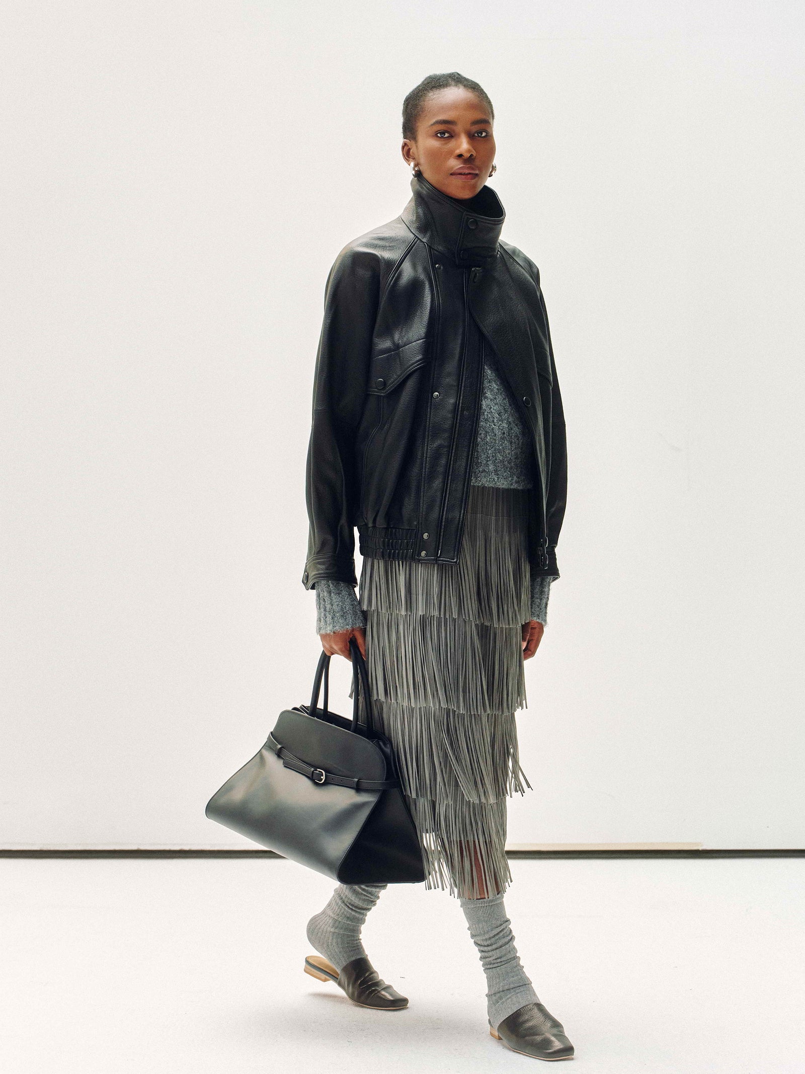High-Neck Veste en Cuir de Nouvelle-Zélande