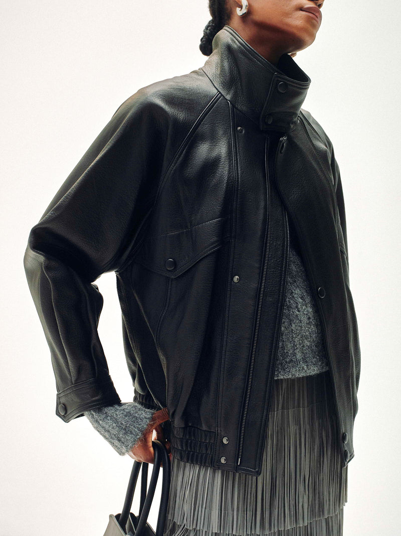 High-Neck New Zealand Leather Jacket