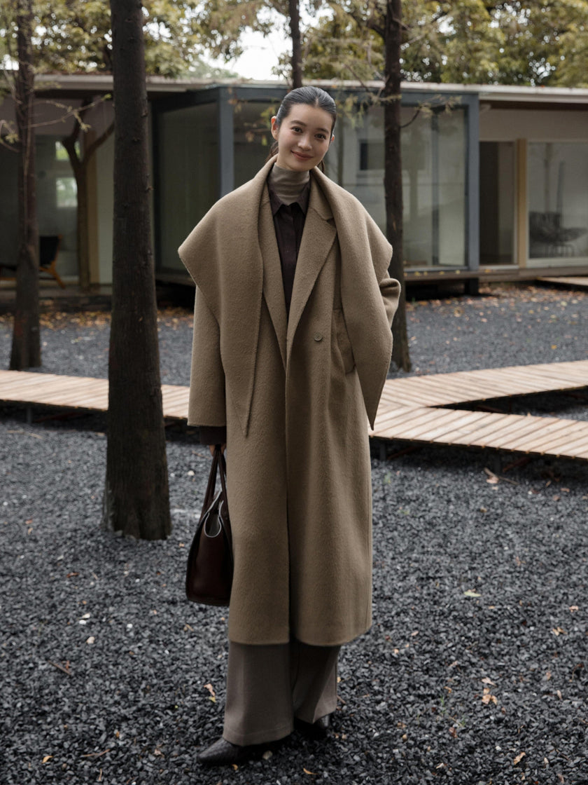 Structured Wool Scarf Coat
