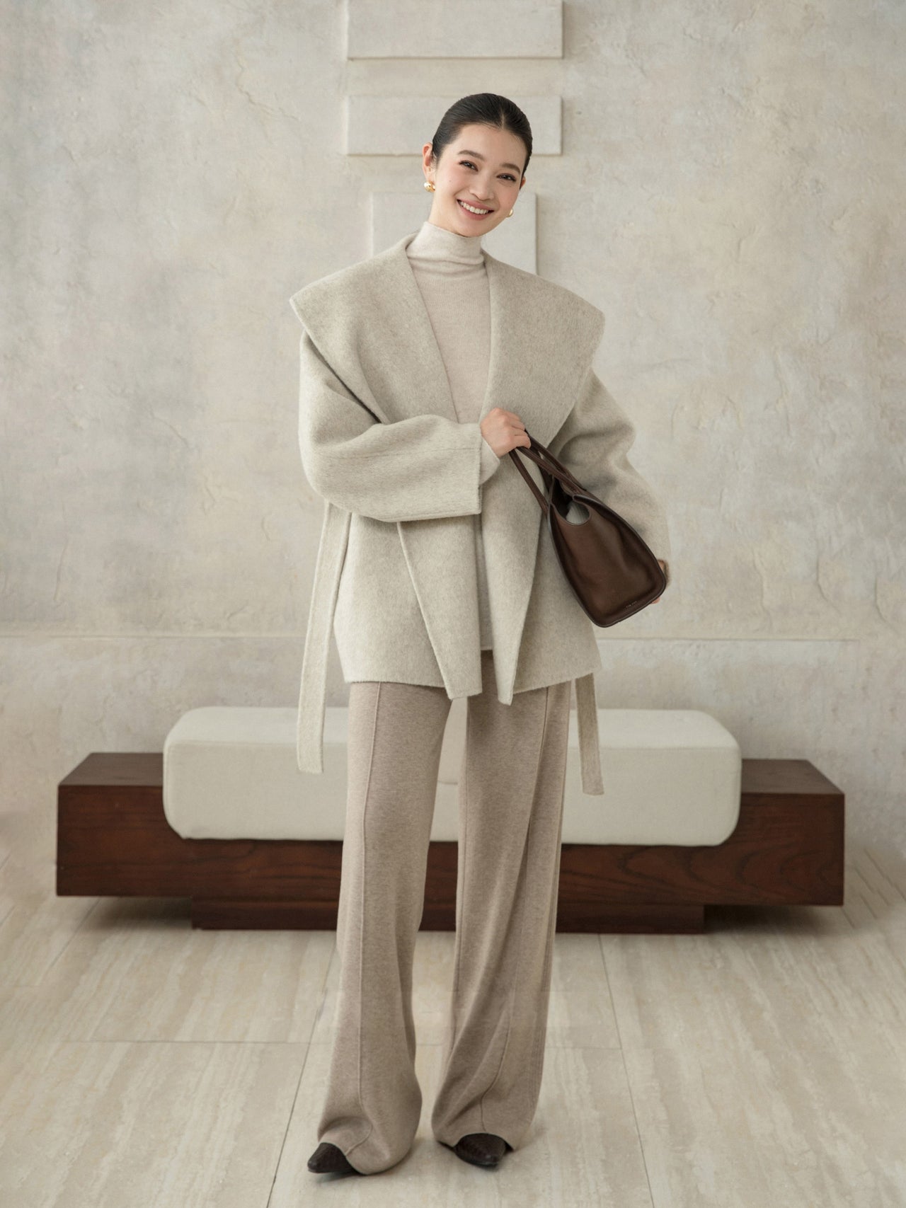 Sculpted Lapel Wool Coat