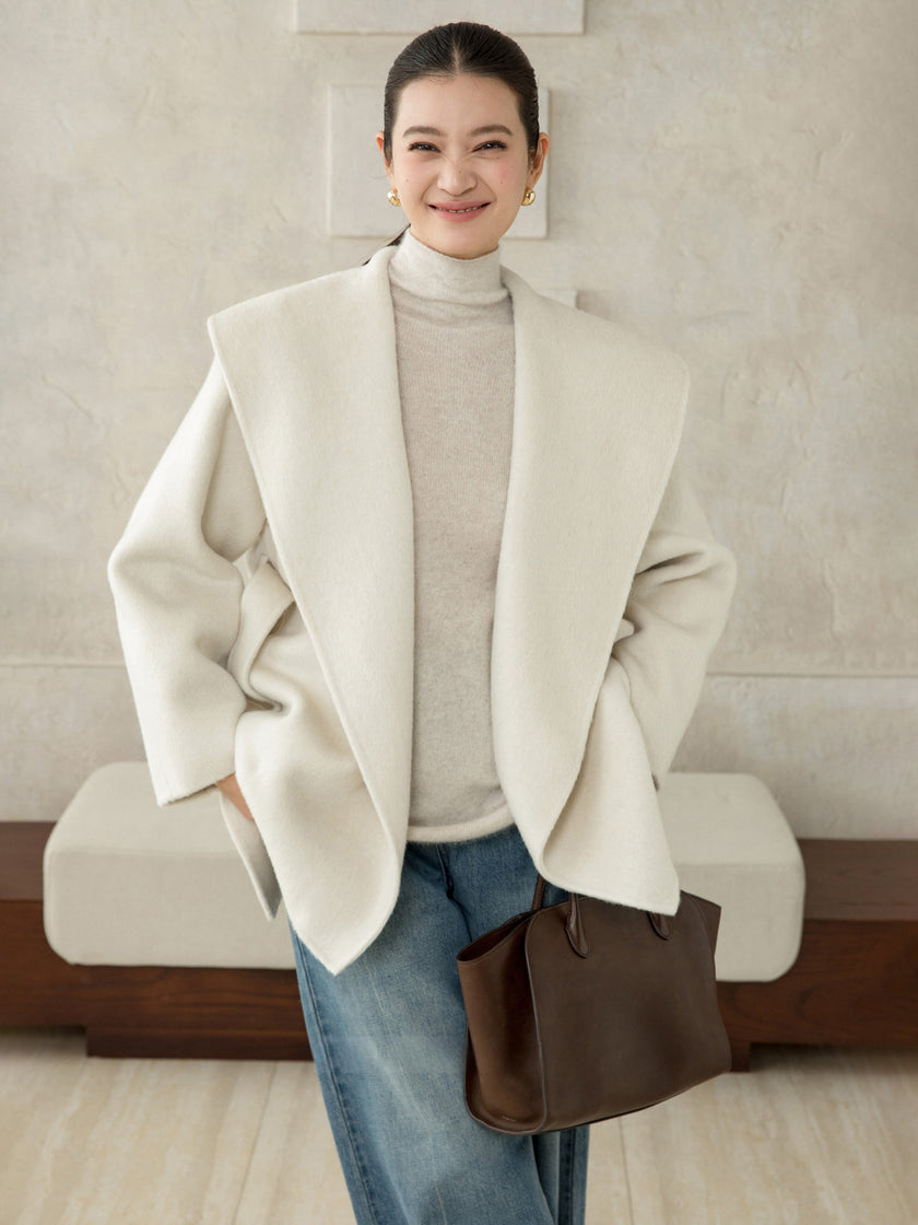 Sculpted Lapel Wool Coat