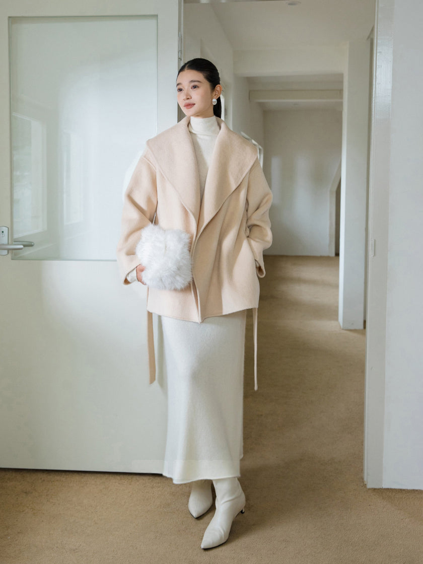 Sculpted Lapel Wool Coat