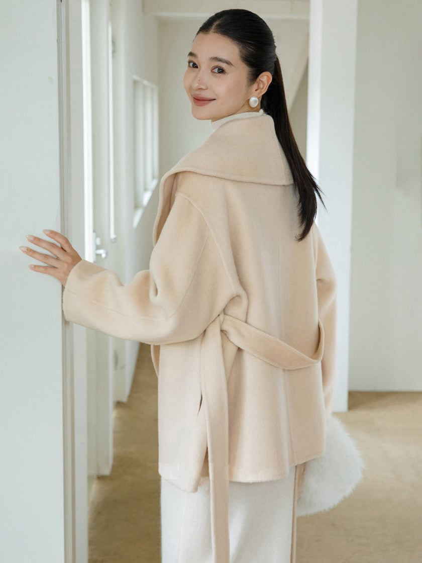 Sculpted Lapel Wool Coat