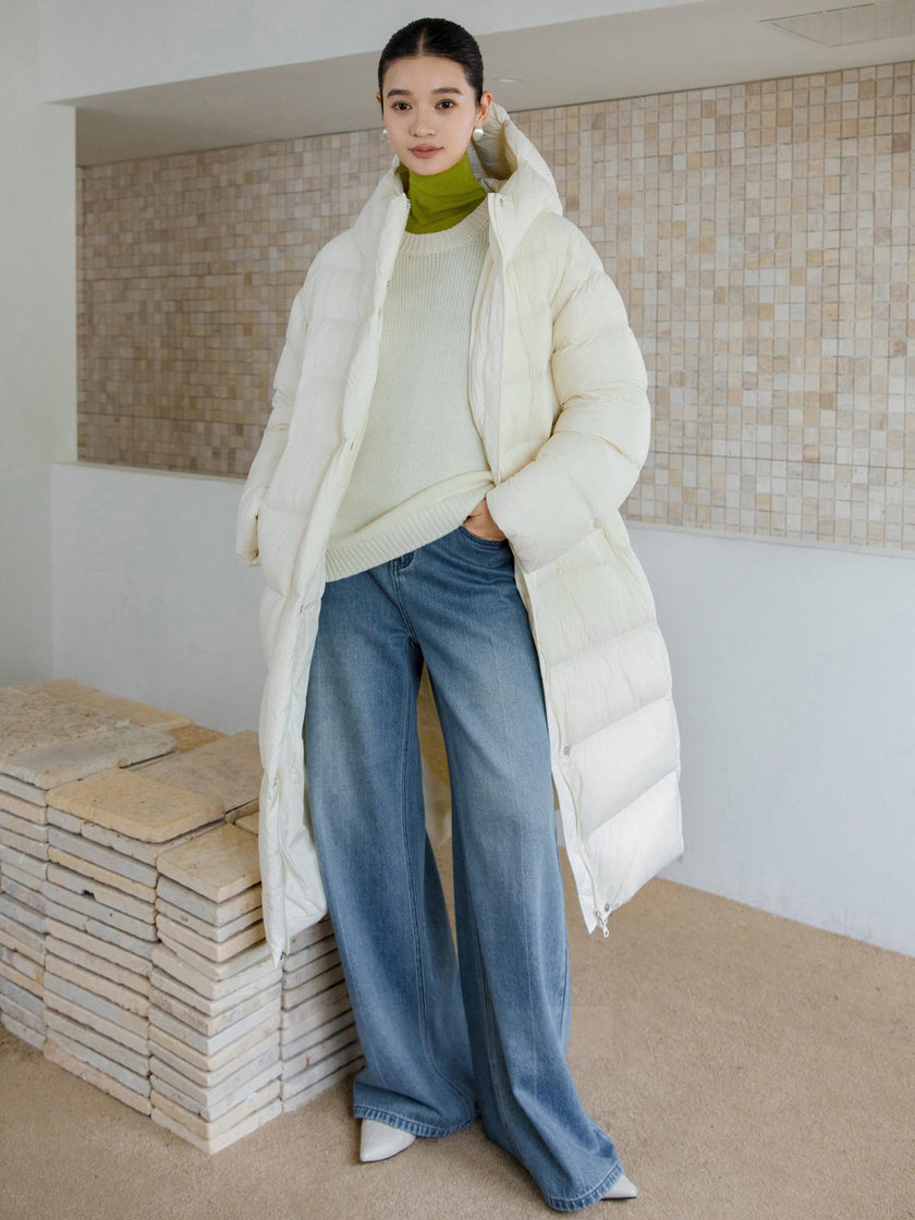 Manteau long à capuche en duvet
