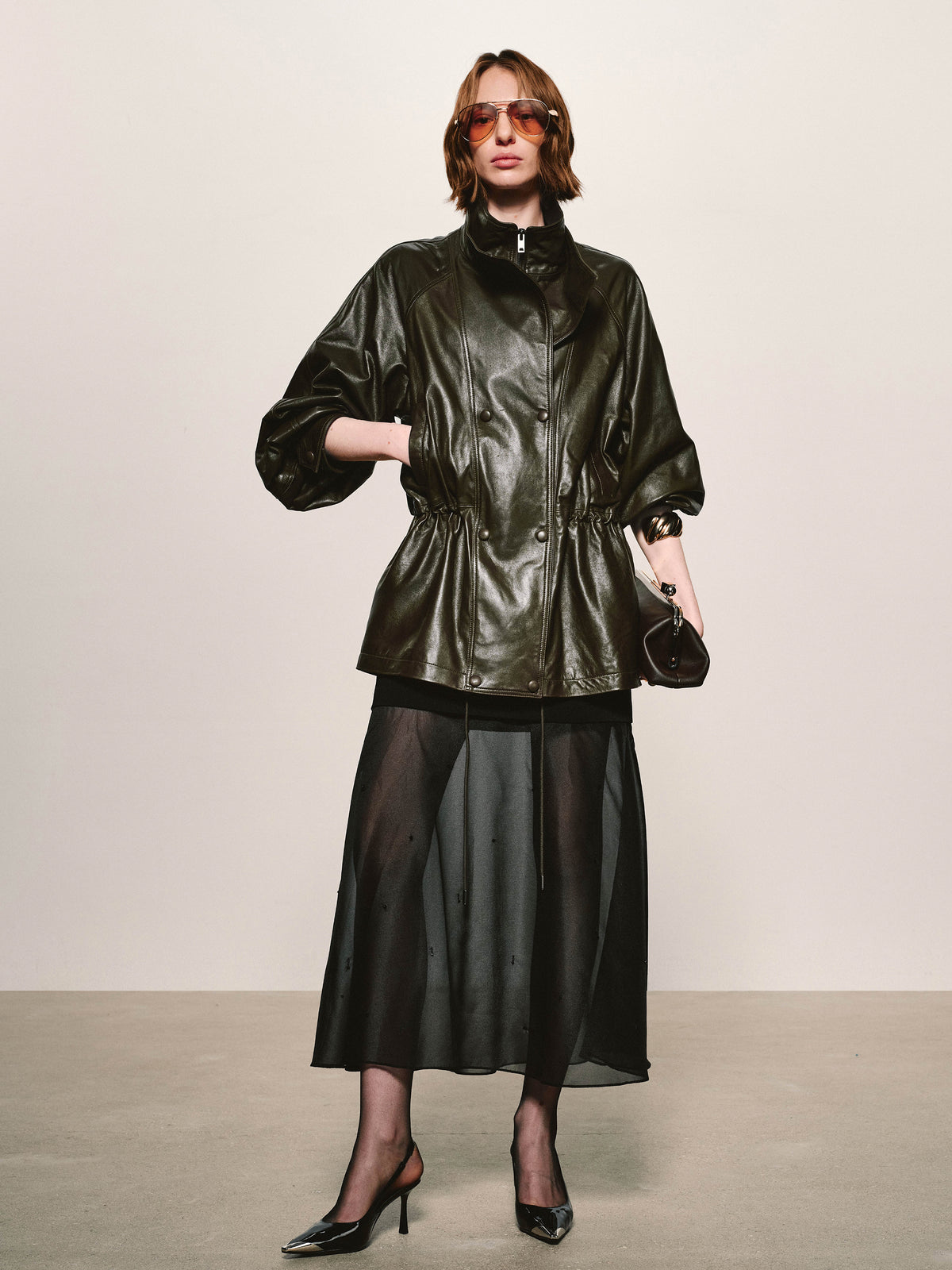 Veste En Cuir Ciré Brillante