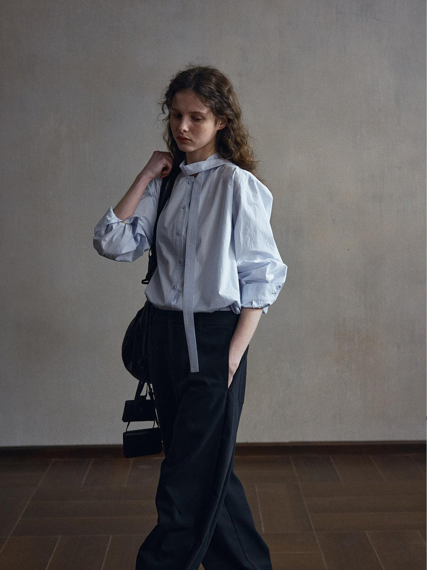 Chemise Sable à Patte de Boutonnage avec Lien