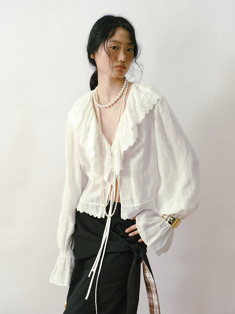 Ivory Cinch Ruffle Blouse