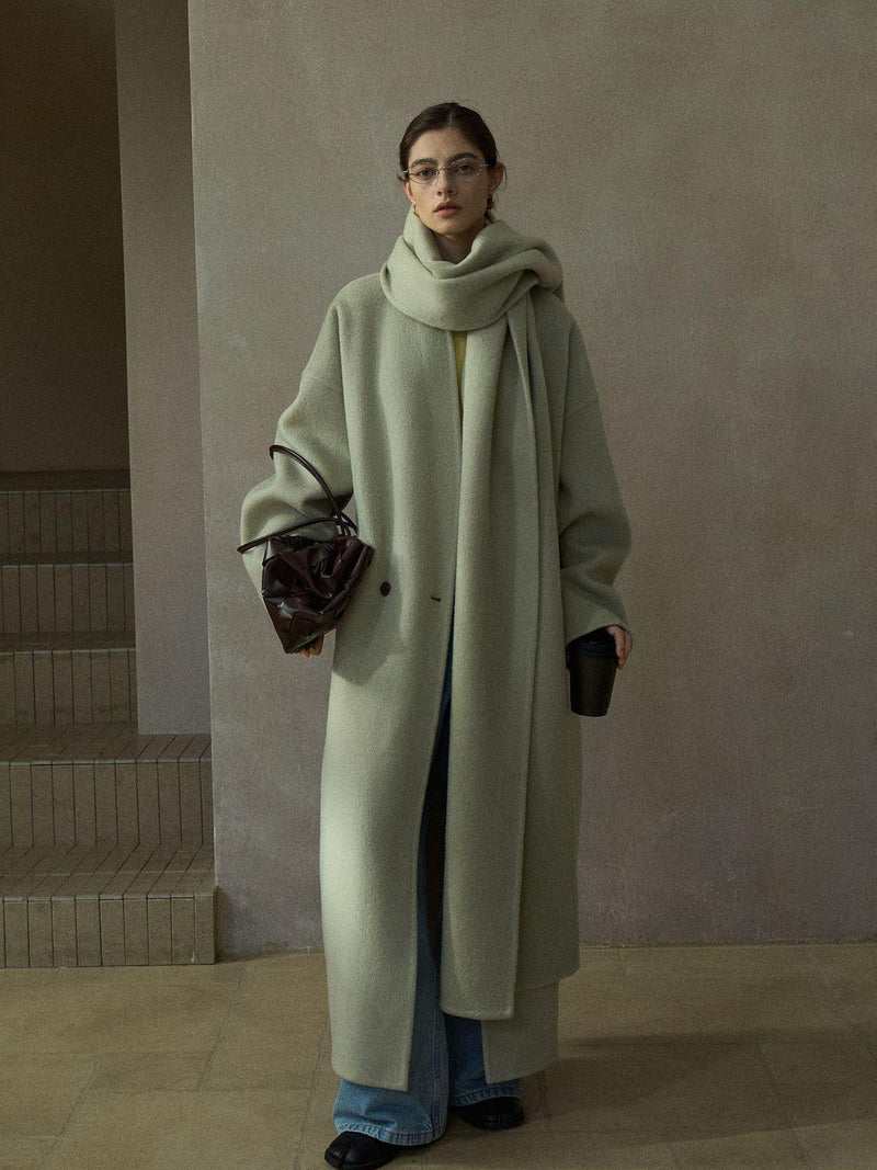 Halo Double-Faced Wool Coat with Scarf