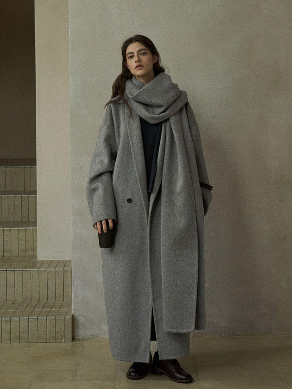 Halo Manteau en Laine Réversible avec Écharpe