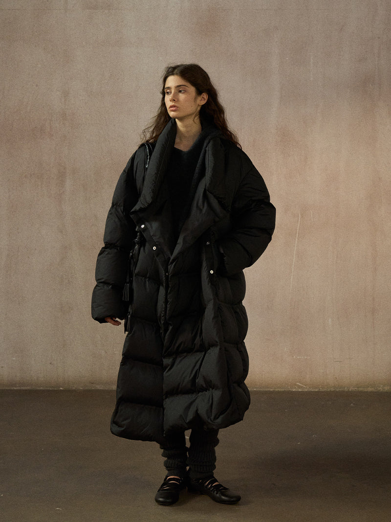 Veloria Manteau Long Matelassé Style Cache-cœur