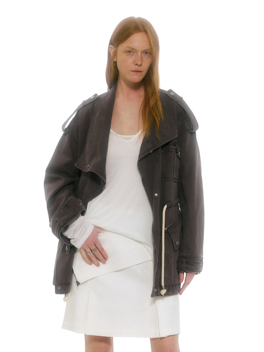 Jupe En Lin Cendrée À Panneaux