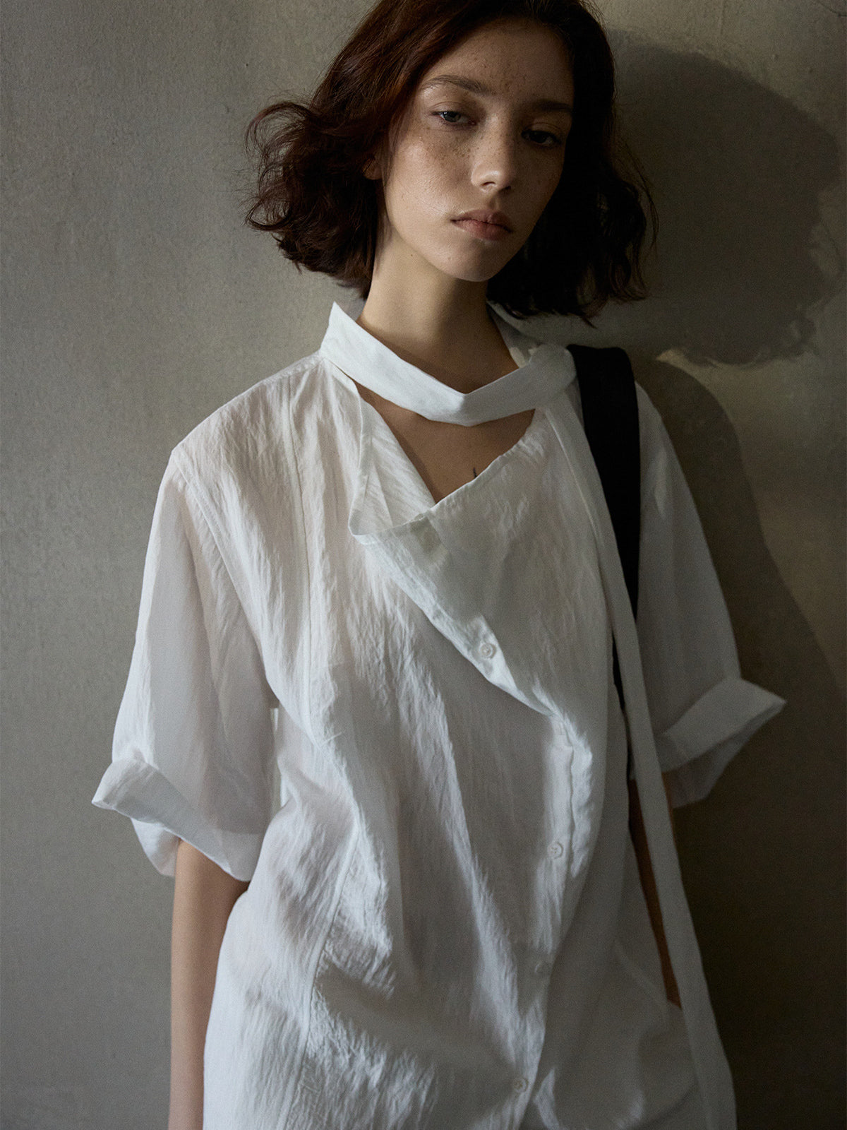 Frost Tie-Neck Drape Shirt