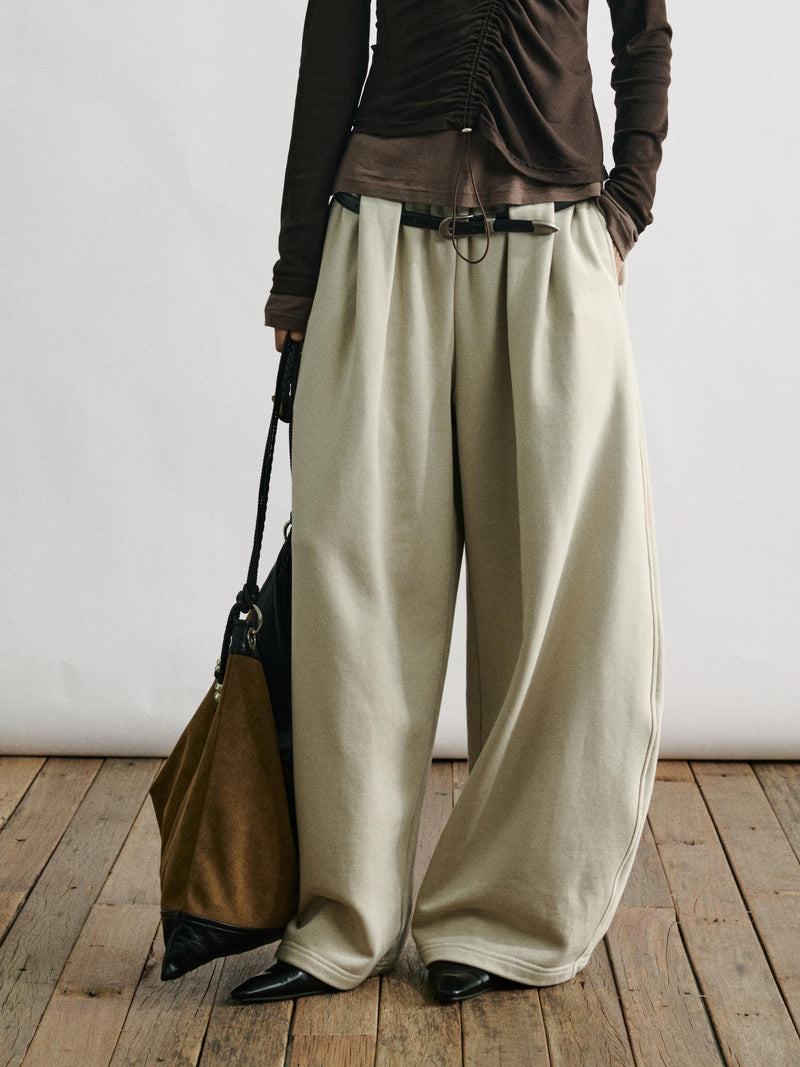 Pantalon Ample Ceinturé à Effet Brillant