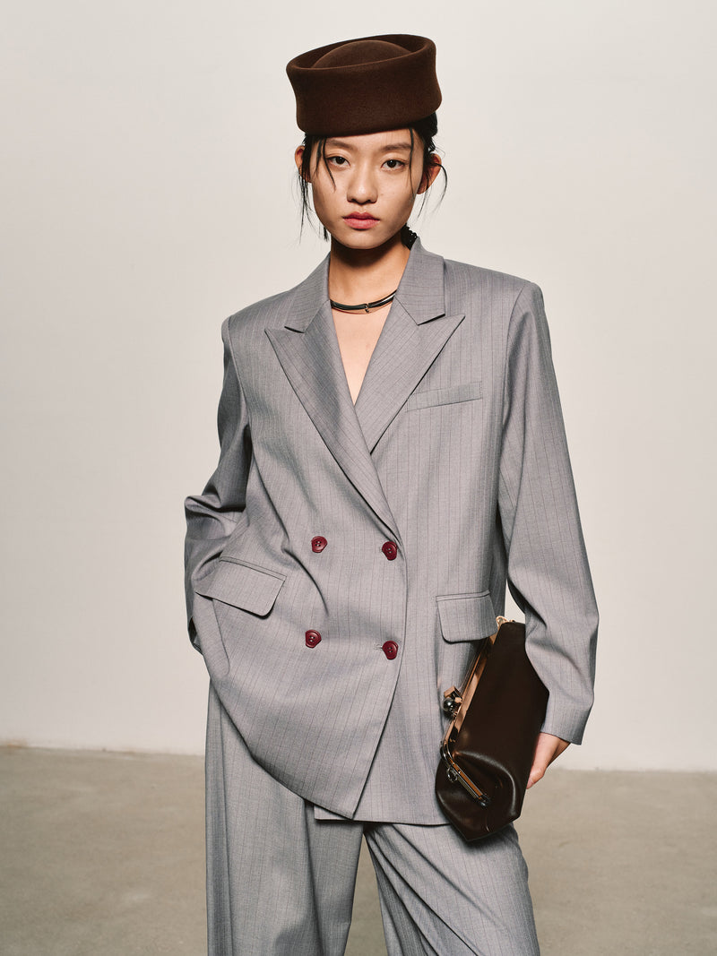 Pinstripe Wool-Blend Blazer