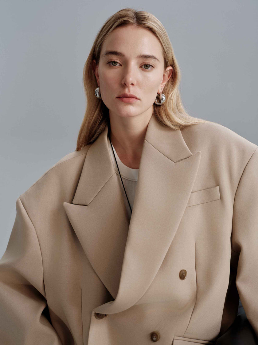 Kavi Oversized Frame Blazer - Khaki